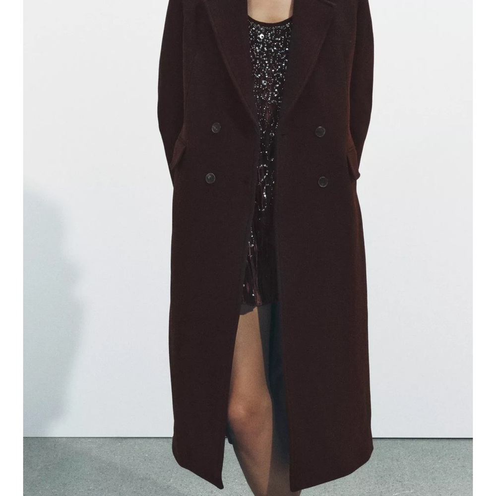 Zara Wool Blend Double Breasted Coat ZW Collection - Wine